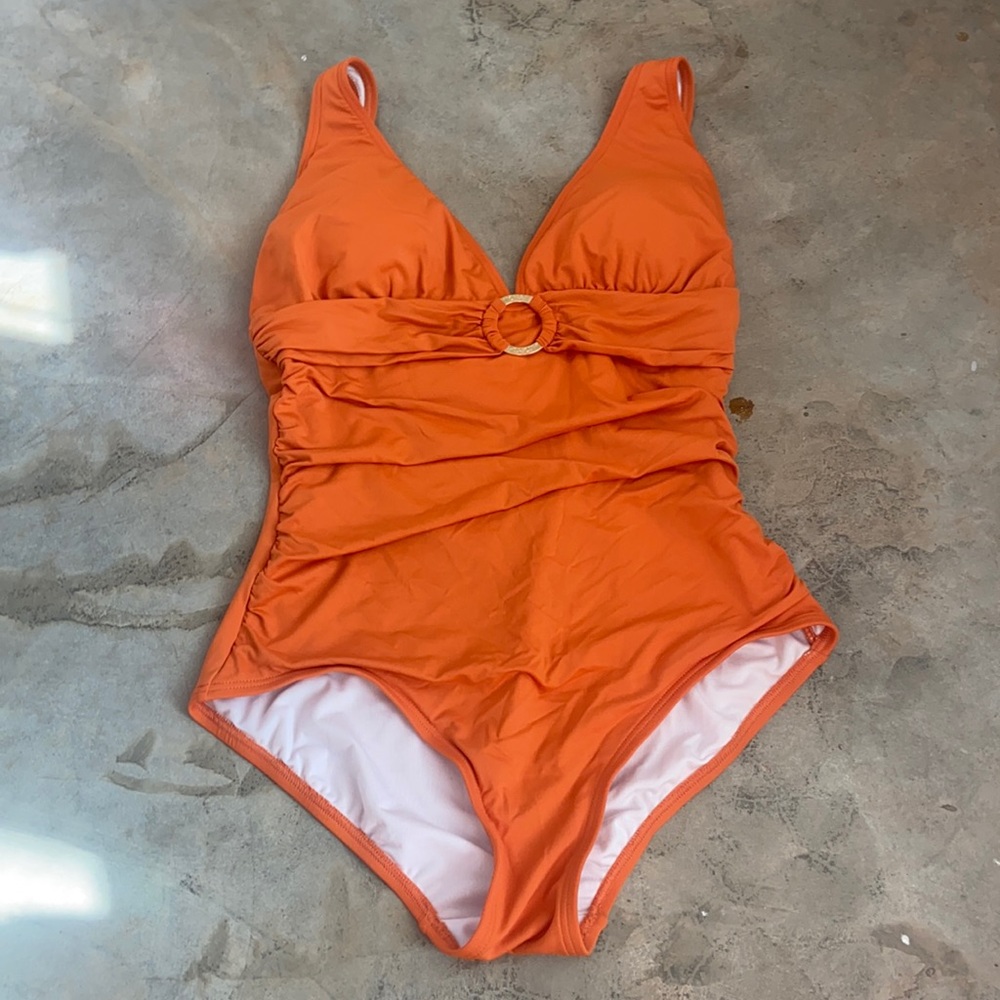 Orange Michael Kors One Piece O-ring Swimsuit. Has tummy control and worn once!